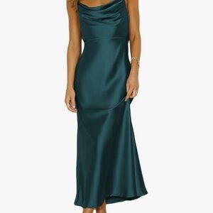 Elegant Teal midi, backless,cowl neck slip-dress